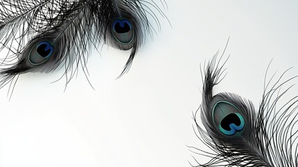 Obraz premium Stylized black peacock feathers on a white background, representing vibrant and intricate ideas.