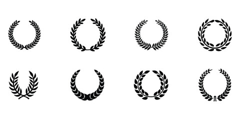 Collection of Black Laurel Wreaths Award Icon White Background
