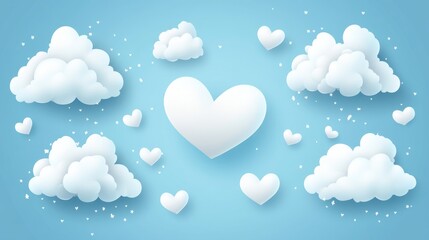 Obraz premium Illustration of hearts on blue background and clouds isolated, happy valentines day background