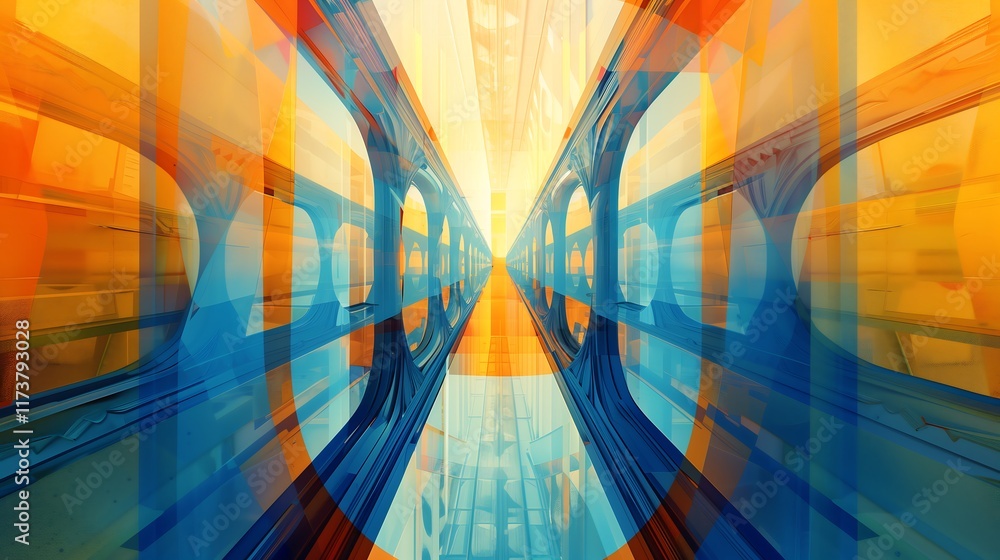 Poster abstract background with symmetrical shapes forming a pattern in vibrant colors