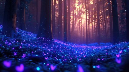 Enchanted Forest with Bioluminescent Flowers and Mystical Glow