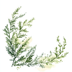 Obraz premium Frame of Asparagus Fern Leaf Corner frame of watercolor, with minimal details and a simple illustration. Floristic design elements for floristics, Greeting card, Floral print.