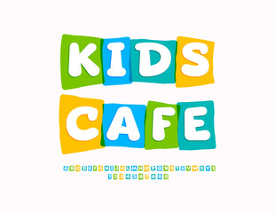 Vector artistic template Kids Cafe with Unique Colorful Font. Playful Watercolor Alphabet Letters and Numbers set