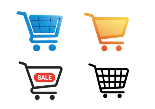 Shopping trolley cart icon set. shopping cart symbol, shop and sale, vector illustration. Internet shop buy logo symbol sign, isolated on transparent background, png.