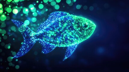 Vibrant Digital Fish with Neon Lights and Sparkling Effects