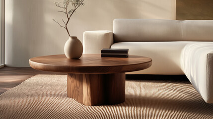 interior featuring a minimal living room with a wooden table.