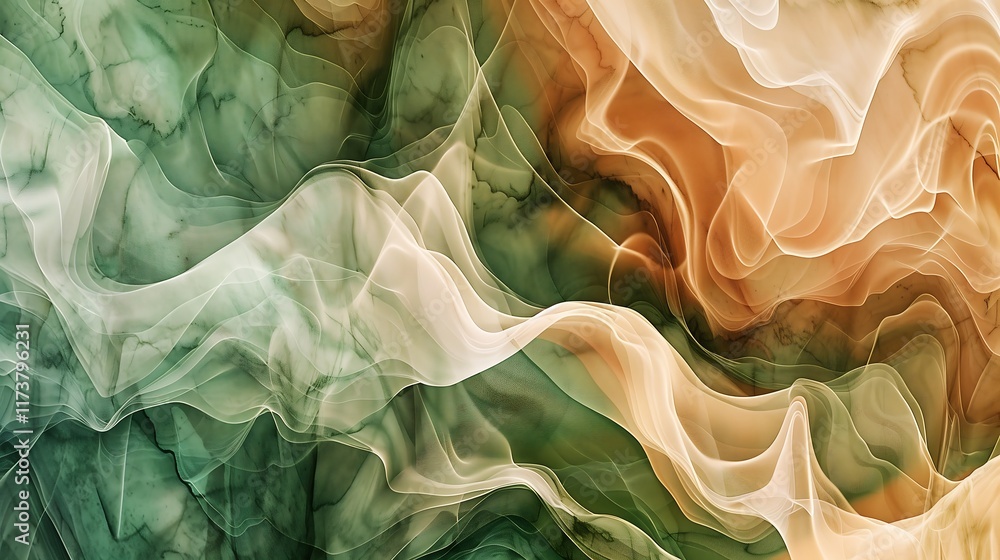 Aufkleber sophisticated abstract background with wavy texture and liquid mixtures in emerald green and brown c