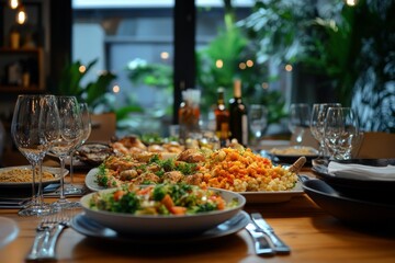 Table setting with elegant glasses and plates for a formal dinner