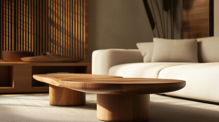 interior featuring a minimal living room with a wooden table.