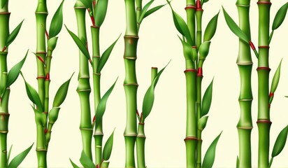 A dense grove of tall, slender bamboo stalks bathed in warm sunlight, creating a serene and tranquil scene.