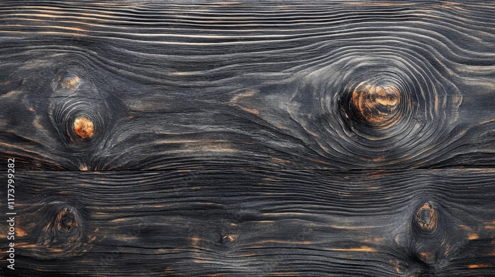 Poster beautifully aged black wood texture showcasing intricate grain patterns and rich history in a rustic