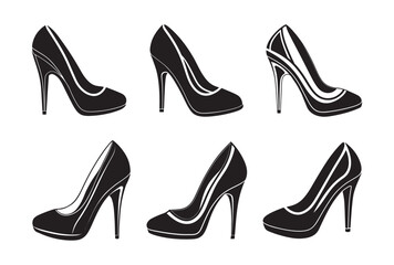 set of high heel silhouette, black and white silhouette, vector and illustration	