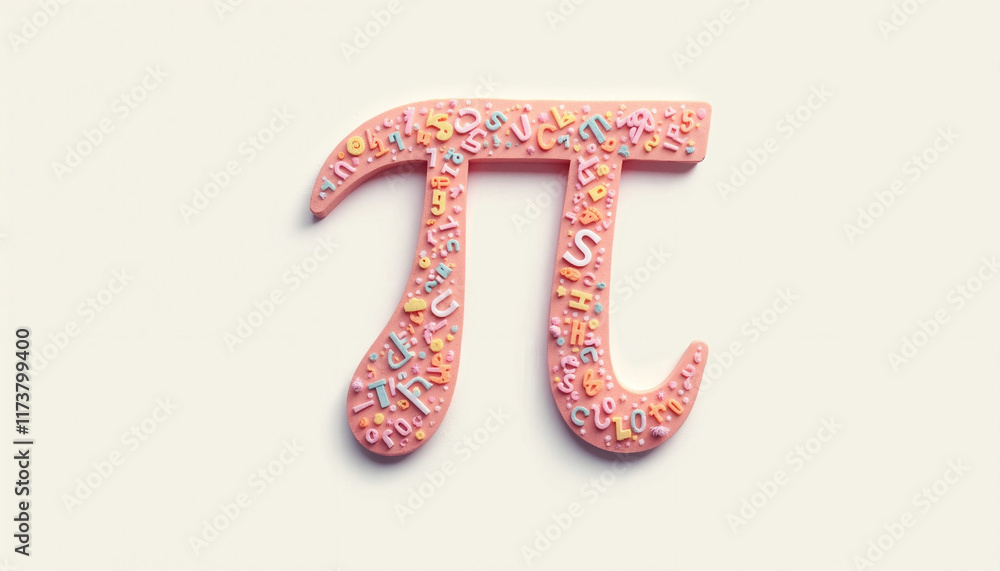 Poster decorative pi symbol with colorful letters on light background