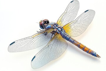 Dragonfly standing on a white surface showing its wings