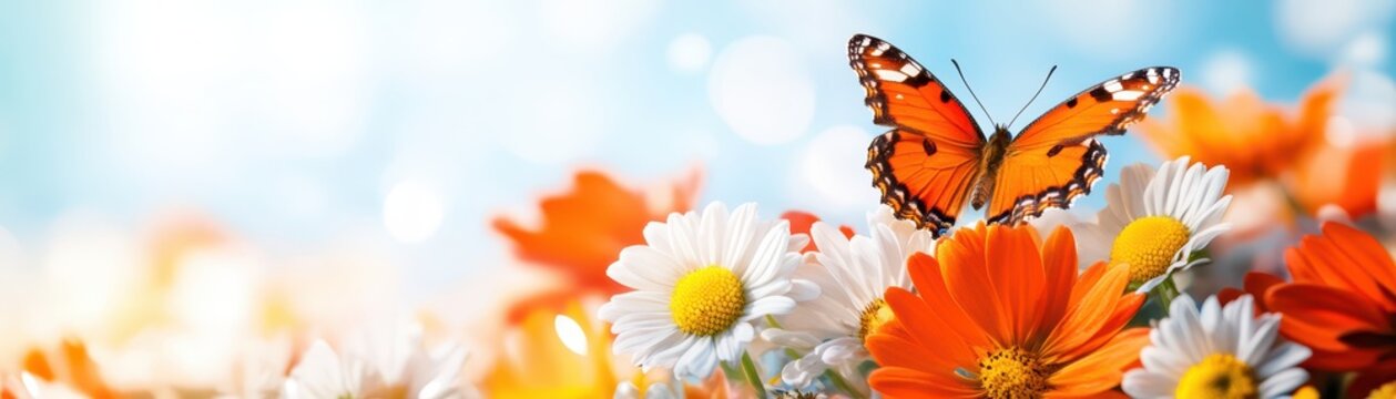 A vibrant butterfly perched on colorful flowers, showcasing the beauty of nature's harmony and delicate ecosystems.