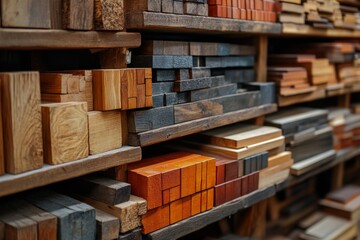 Fototapeta premium Wooden shelves with books and neatly organized items in a store