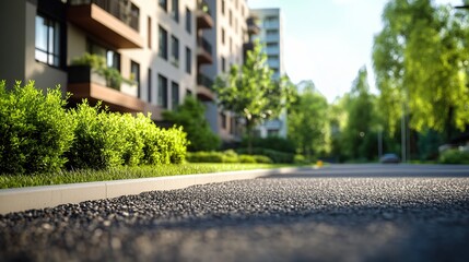 Fototapeta premium Asphalt road in a comfortable and quiet modern residential area