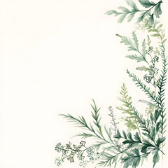 Asparagus Fern Leaf Corner frame of watercolor, with minimal details and a simple illustration. Floristic design elements for floristics, Greeting card, Floral print, Plant paint.