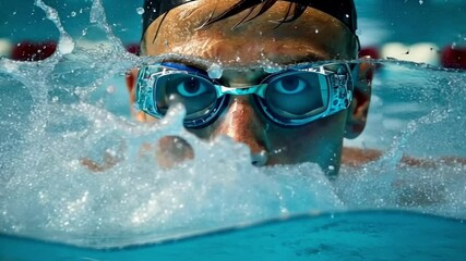 Focused swimmer trains hard in the water to improve technique and performance