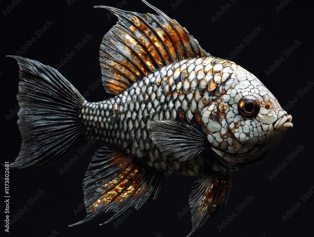 Aufkleber dynamic fish motif artwork underwater setting hyperrealistic image dark environment close-up view ar