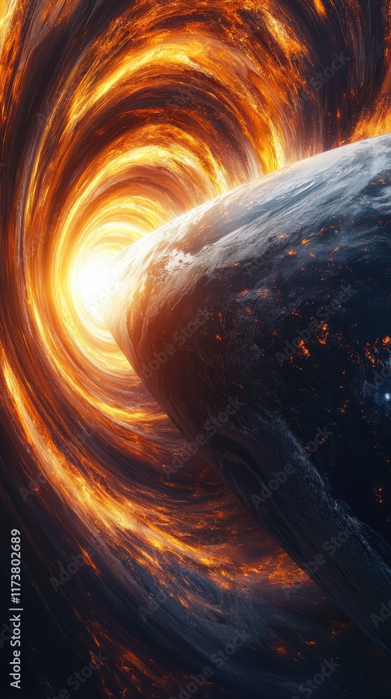 Poster cosmic event earth merging into a swirling galactic vortex digital art cosmic environment abstract v