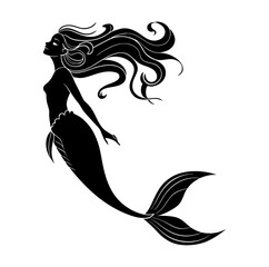 Whimsical Mermaid Silhouettes in Black and White