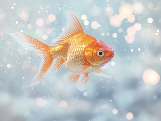 Floating goldfish underwater scene captivating aquatic life hyperrealistic detail serene environment close-up view