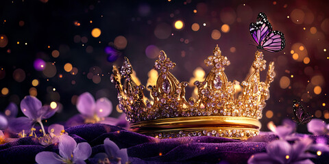 Romantic style fantasy crown with flowers and other fine details.