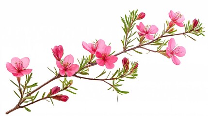 Delicate pink flowers on a slender branch, showcasing vibrant colors and intricate details.