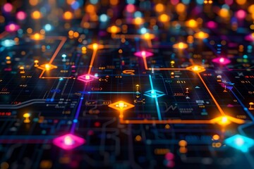 Close-Up Capture of a Colorful Flowchart Illustrating Business Process Automation and Workflow Optimization.