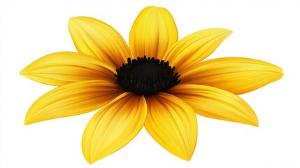 Obraz premium A vibrant yellow flower with a dark center, showcasing its intricate petal details against a clean white background.