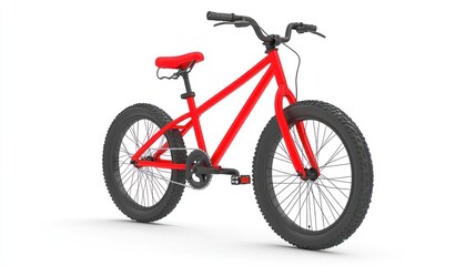 Fototapeta premium A vibrant red children's bike with fat tires perfect for off-road adventures. Ideal for young riders seeking thrills on various terrains.