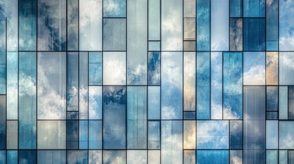 Abstract sky reflection on modern building glass facade.