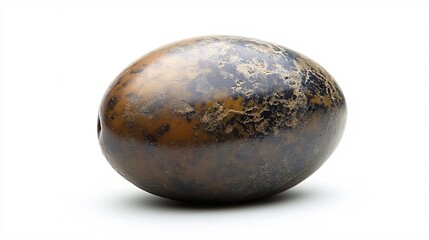 Fototapeta premium A beautifully textured brown ovoide egg with a glossy finish, showcasing natural patterns and unique colors.