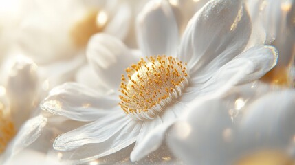 Fototapeta premium Close-up of delicate white flowers with golden stamens, radiating beauty and tranquility.