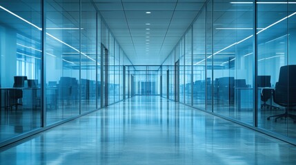 Modern Office Corridor with Glass Partitions