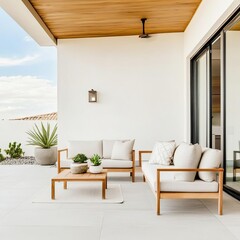 Minimalist patio with serene neutral tones and functional design