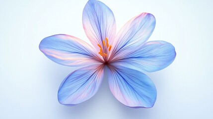 An elegant blue and pink flower with delicate petals against a soft white background.