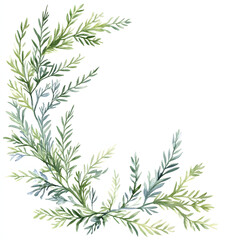 Fototapeta premium Asparagus Fern Leaf Corner frame of watercolor, with minimal details and a simple illustration. Floristic design elements for floristics, Greeting card, Floral print, Plant paint.