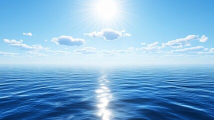 Fototapeta premium Serene Ocean Landscape: Sunny Sky and Calm Sea