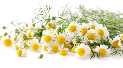A vibrant arrangement of white daisies with yellow centers, creating a fresh and cheerful atmosphere.