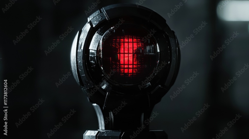 Poster futuristic robotic orb with glowing red core