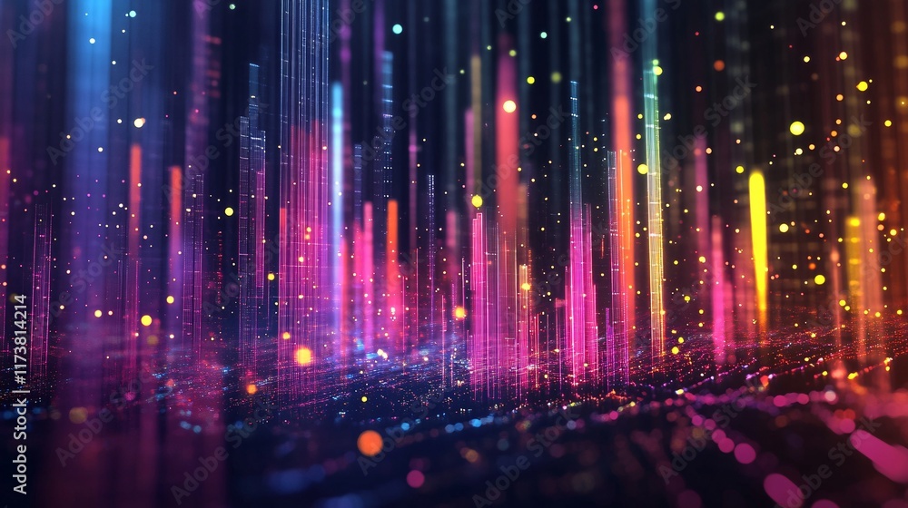 Poster a vibrant abstract representation of digital data flow with colorful light streaks in a futuristic s