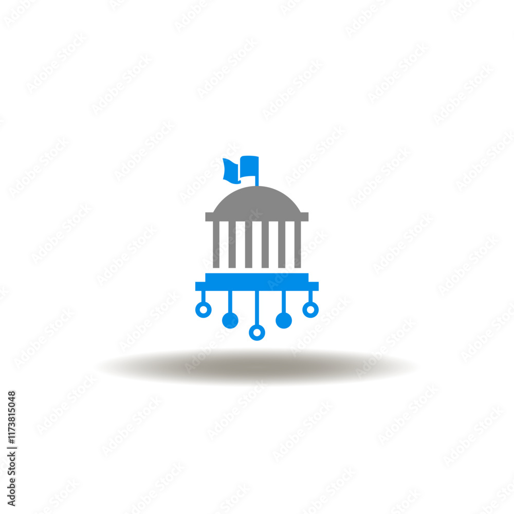 Poster vector illustration of government building or court with circuit computer pattern. symbol of digital