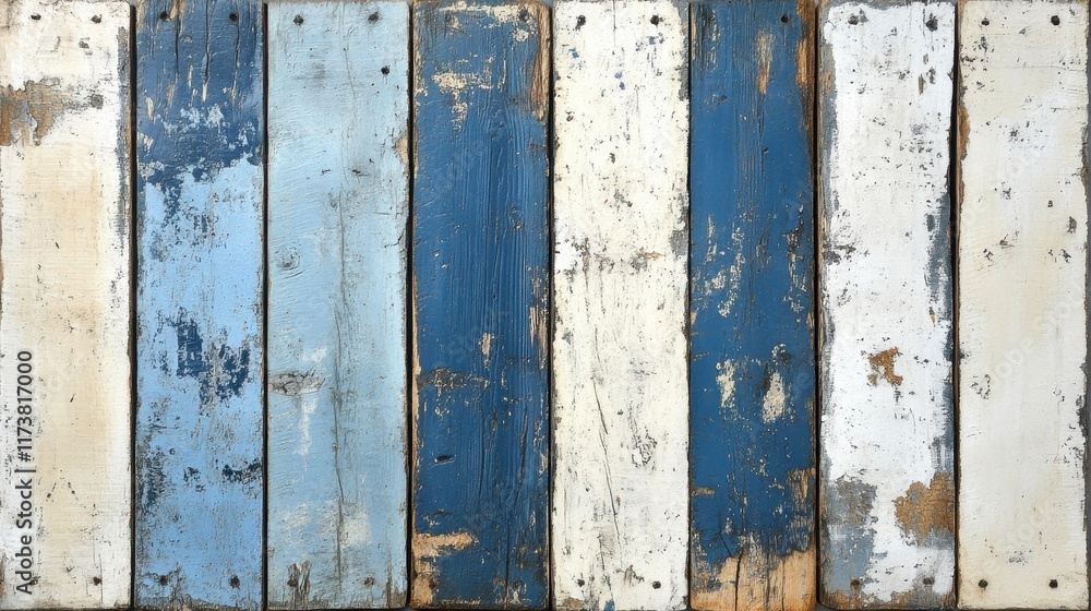 Aufkleber weathered wood planks in shades of blue and white create a textured and rustic backdrop for creative