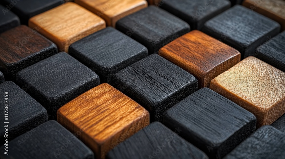 Aufkleber arranged wooden blocks create a beautiful mosaic pattern showcasing various shades and textures in a