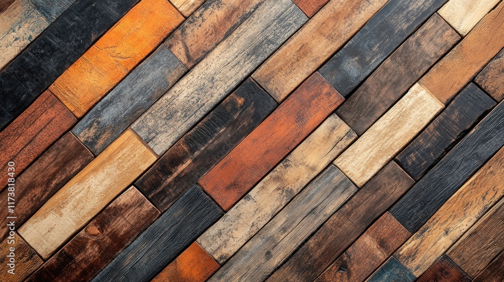 Poster colorful wooden planks arranged in a diagonal pattern create a stunning floor design for interior sp