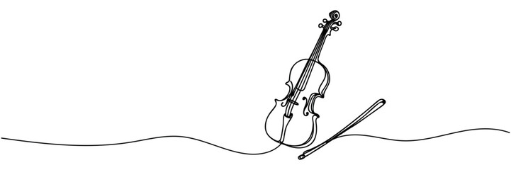 Cello, violin, one line drawing continuous isolated on white background. Vector illustration. © dariachekman