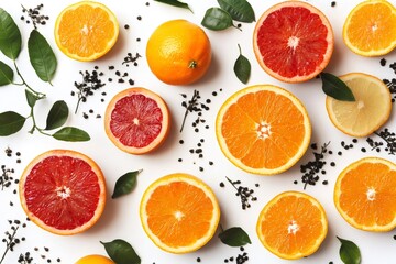 Vibrant citrus fruits and peppercorns creating a colorful pattern