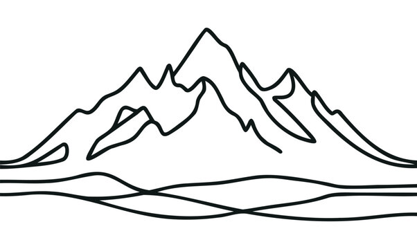 Continuous one line art hand drawn pro vector minimalist mountain illustration